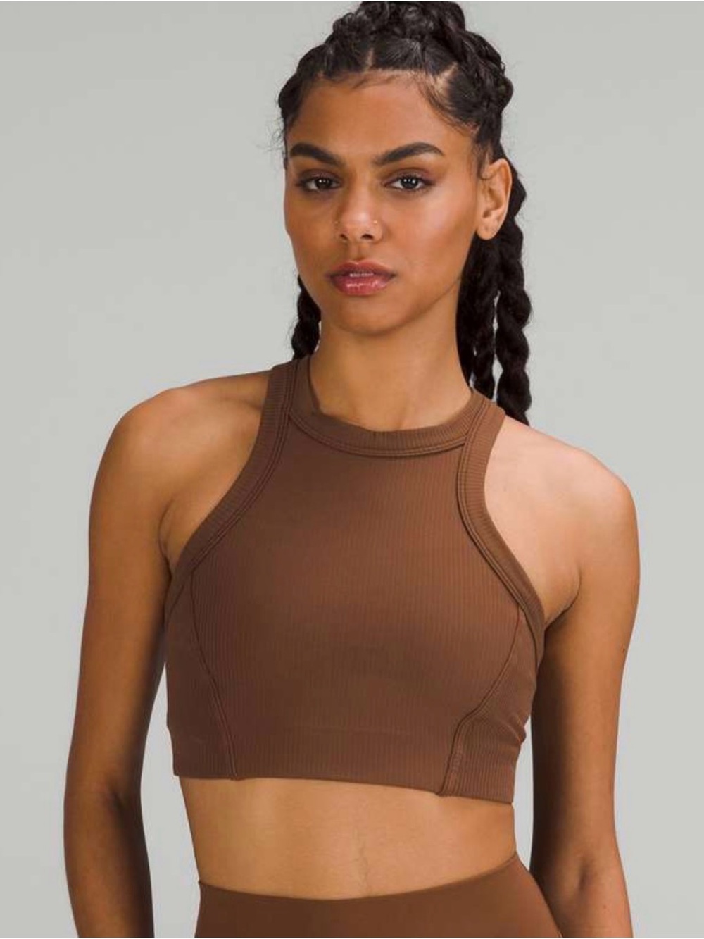 Lululemon Ribbed Nulu High-Neck Yoga Bra Women's 4 Roasted Brown B/C Cup
